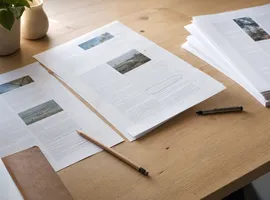 Mesa de trabajo con páginas de un blog revisadas y marcadas para mantener el contenido actualizado