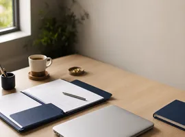 Escritorio de despacho profesional organizado, simbolizando la base de confianza antes de invertir en ads