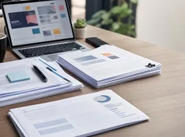 Documentos y pantalla de campaña representando cómo el contenido sostiene la conversión de campañas pagadas
