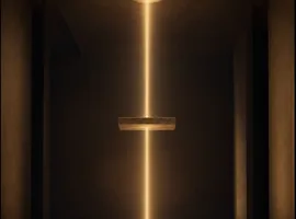 Columna de luz sosteniendo una base flotante en la oscuridad, metáfora de un negocio que depende solo de la publicidad