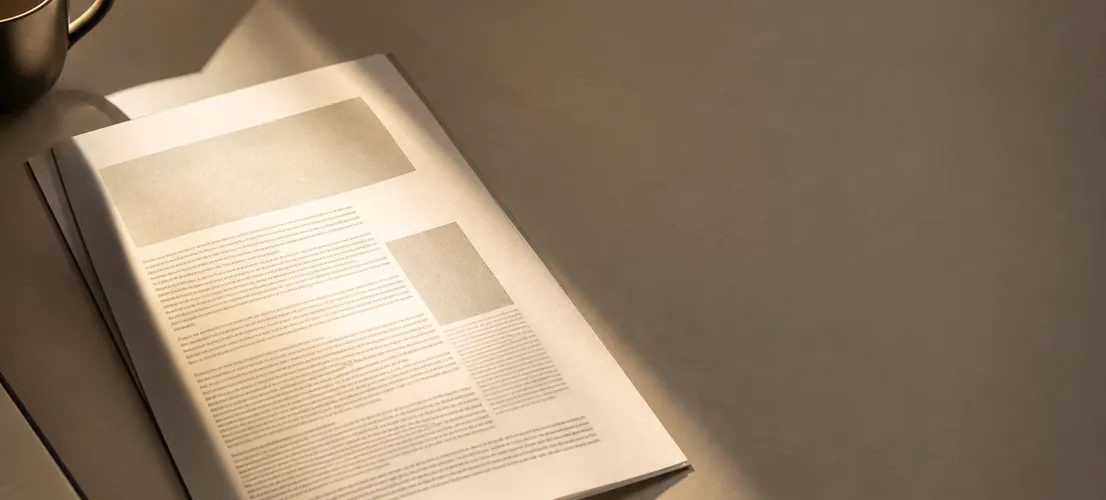 Documento de un artículo iluminado por un foco de luz, representando el impulso de amplificar contenido con publicidad