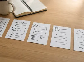 Tarjetas de mensajes comparándose sobre una mesa, representando el proceso de testear mensajes con ads