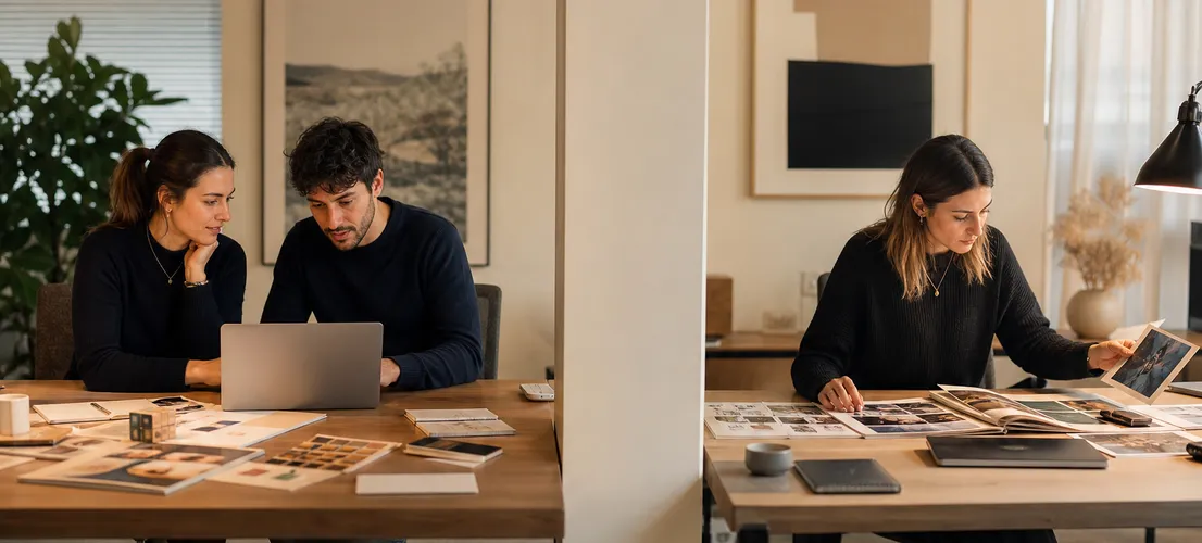 Comparación visual entre un equipo de marketing interno y una colaboración externa en una pyme