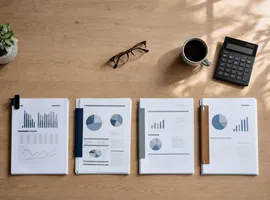Mesa de despacho con presupuestos comparados en columnas, ilustrando el coste de una agencia de marketing