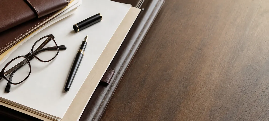 Mesa de despacho profesional organizada, símbolo de contenido con criterio para servicios profesionales
