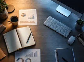 Escritorio dividido entre trabajo de contenido orgánico y gestión de campañas de pago, simbolizando el equilibrio SEO-Ads