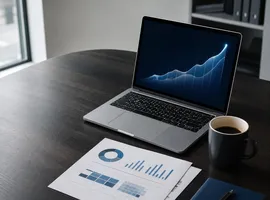 Escritorio de trabajo con gráfica de crecimiento, ejemplo de enfoque en tráfico para una alternativa a community manager B2B
