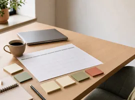 Calendario de contenido organizado sobre un escritorio para publicar en redes sin community manager