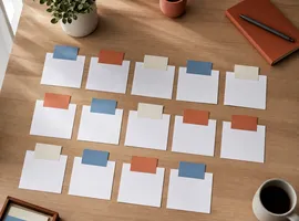 Sistema de tarjetas organizadas en filas representando la rotación de contenido para redes activas