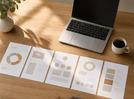 Escritorio con hojas de un artículo organizadas en flujo, representando contenido diseñado para generar contacto comercial