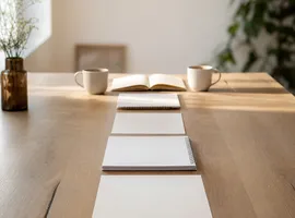 Camino de documentos ordenados sobre una mesa que simboliza cómo el blog educa a un cliente potencial