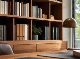 Estantería de libros junto a un móvil desenfocado, representando la diferencia entre blog y redes sociales