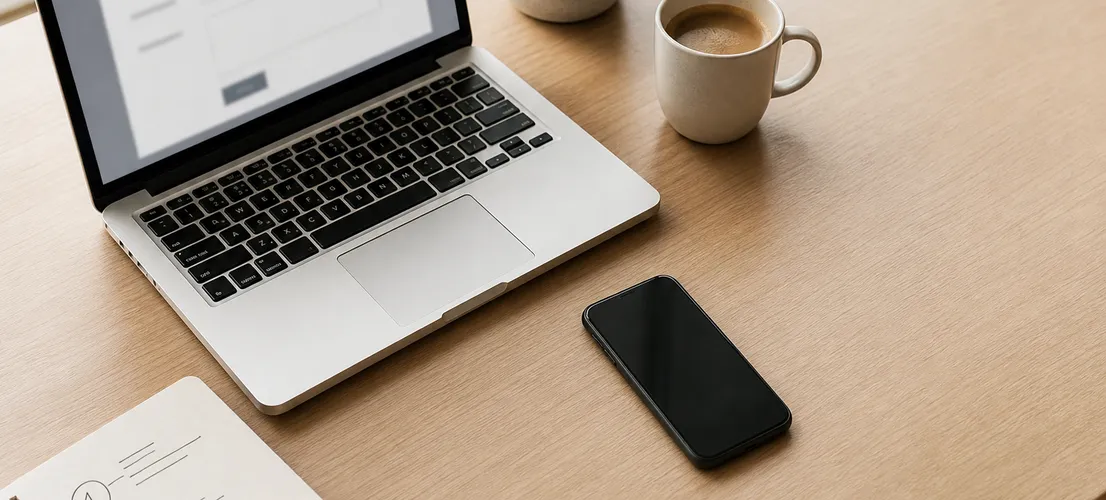 Escritorio con formulario de contacto y boceto de pasos para convertir lectores en leads