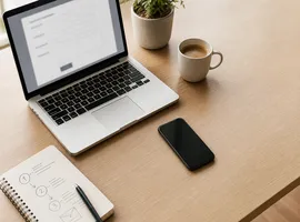 Escritorio con formulario de contacto y boceto de pasos para convertir lectores en leads