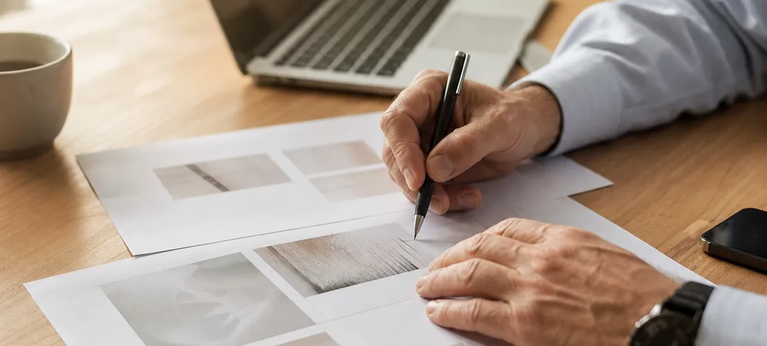 Profesional revisando a mano un documento para garantizar contenido con IA fiable y preciso
