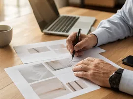 Profesional revisando a mano un documento para garantizar contenido con IA fiable y preciso
