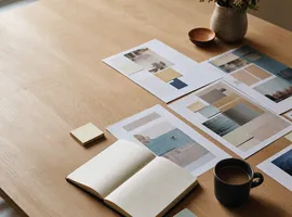 Mesa de trabajo organizada con documentos y notas para preparar el contexto de un contenido con IA