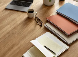Escritorio con documentos organizados por sector, símbolo de contenido especializado con criterio experto