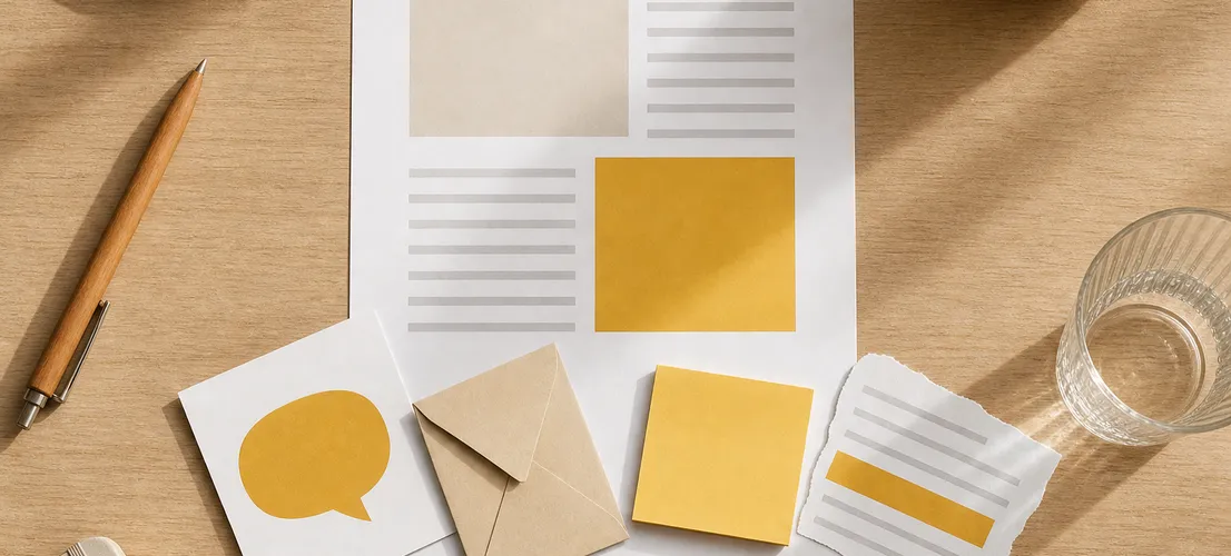 Escritorio con un documento central del que surgen distintos formatos de contenido reutilizado