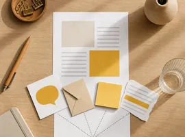 Escritorio con un documento central del que surgen distintos formatos de contenido reutilizado