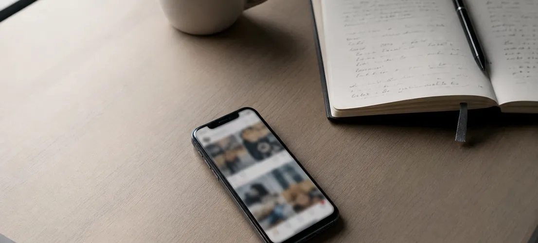 Escritorio con smartphone mostrando redes sociales sin un objetivo claro de conversión