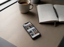 Escritorio con smartphone mostrando redes sociales sin un objetivo claro de conversión