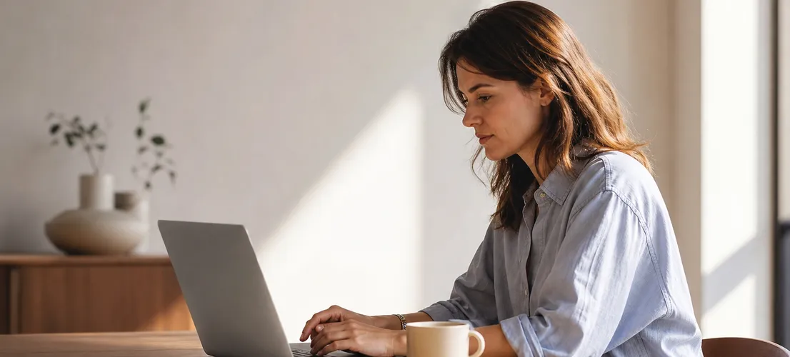 Persona revisando contenido de una empresa antes de decidir contactar, reflejando la confianza previa al contacto