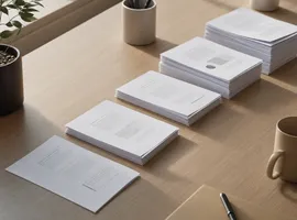 Documentos de contenido organizados en progresión ordenada, representando cómo escalar publicaciones sin desorden