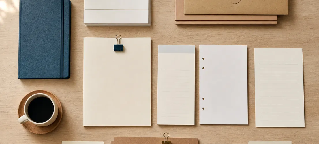 Escritorio organizado en cuadrícula que representa un proceso de marketing productizado y ordenado