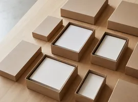 Cajas ordenadas en fila que representan paquetes de marketing productizado con IA listos para escalar