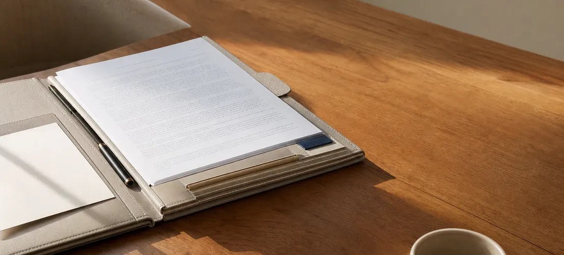 Mesa de despacho profesional con documentos, símbolo de captar clientes sin depender de anuncios