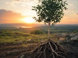 Árbol de raíces fuertes como metáfora del efecto compuesto del contenido evergreen