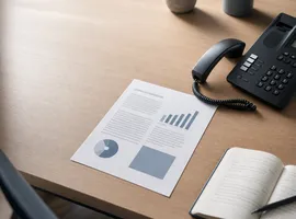 Escritorio con material de apoyo comercial listo antes de una llamada de ventas