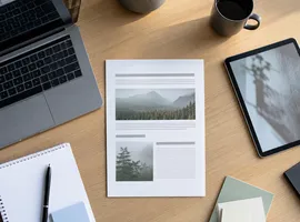 Mesa de trabajo con contenido central distribuido hacia web, blog y redes sociales