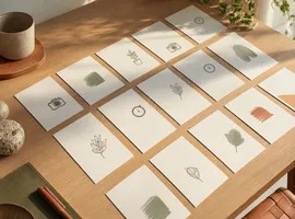 Tarjetas de calendario editorial organizadas representando presencia constante en redes sin trabajo diario