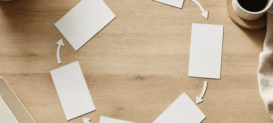 Tarjetas de contenido dispuestas en bucle representando la rotación social de una empresa