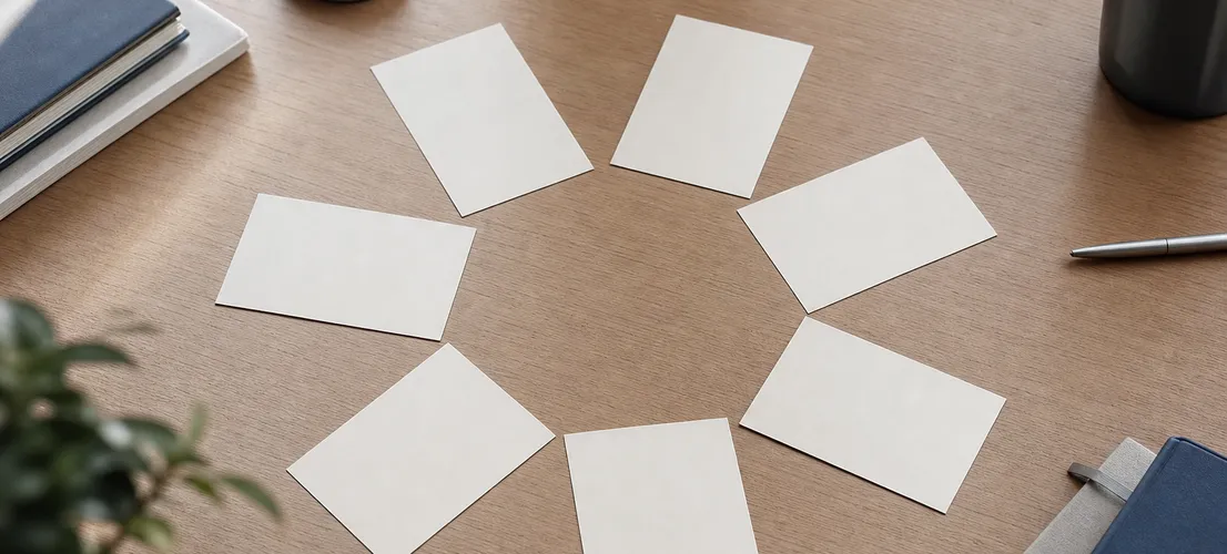 Tarjetas de contenido dispuestas en círculo representando un ciclo de rotación social para empresas B2B
