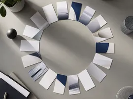 Tarjetas de contenido dispuestas en círculo representando la rotación social en LinkedIn