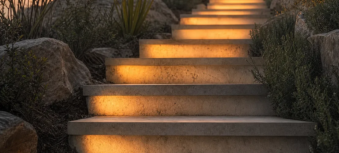 Escalera iluminada progresivamente, símbolo de la captación continua frente a acciones puntuales
