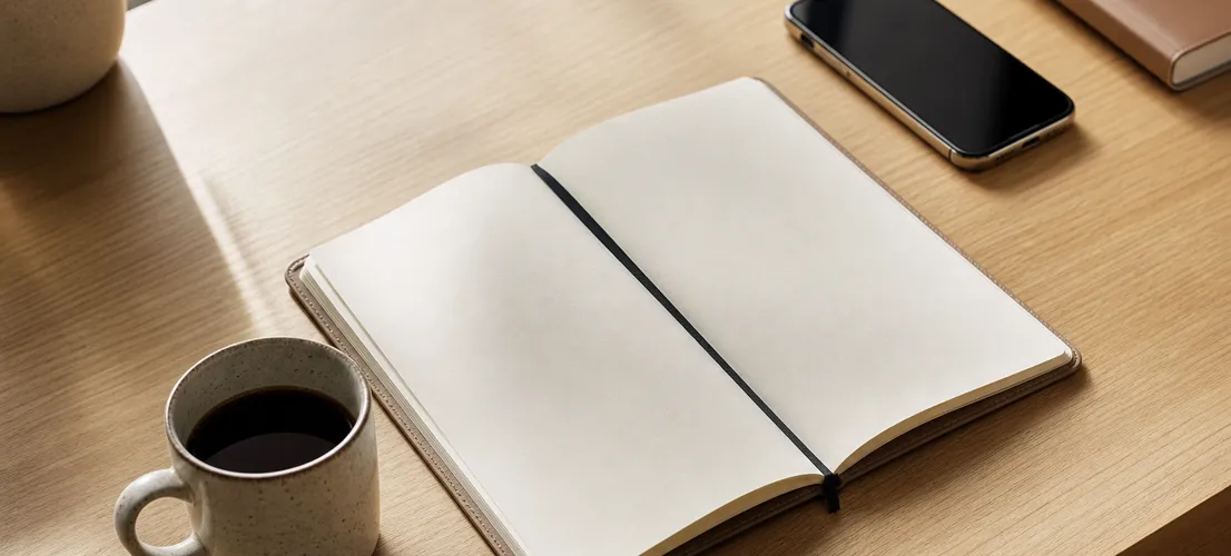 Escritorio de trabajo organizado que simboliza el recorrido de convertir contenido de blog en oportunidades comerciales.
