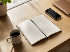 Escritorio de trabajo organizado que simboliza el recorrido de convertir contenido de blog en oportunidades comerciales.