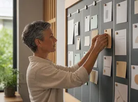 Persona organizando un tablero de contenido para mantener un flujo constante de leads