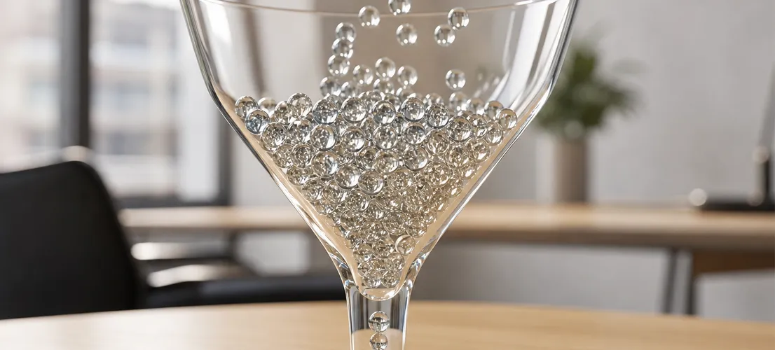 Embudo de cristal ilustrando la diferencia entre tráfico y captación real en marketing de contenidos